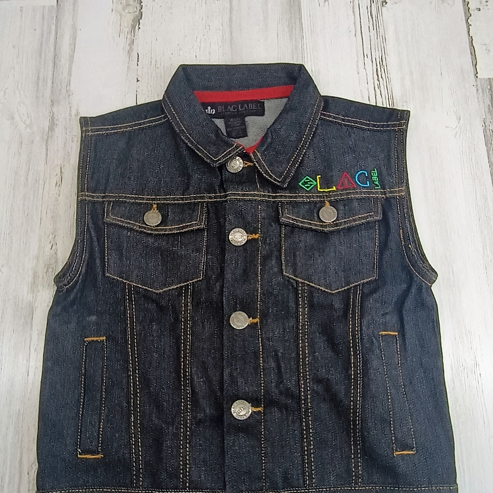 Blac Label Blue Denim Button Front Vest Youth Size XL (7)